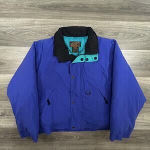 Vintage Eddie Bauer Jacket Mens Medium Blue Teal Down Puffer Winter Coat 90s